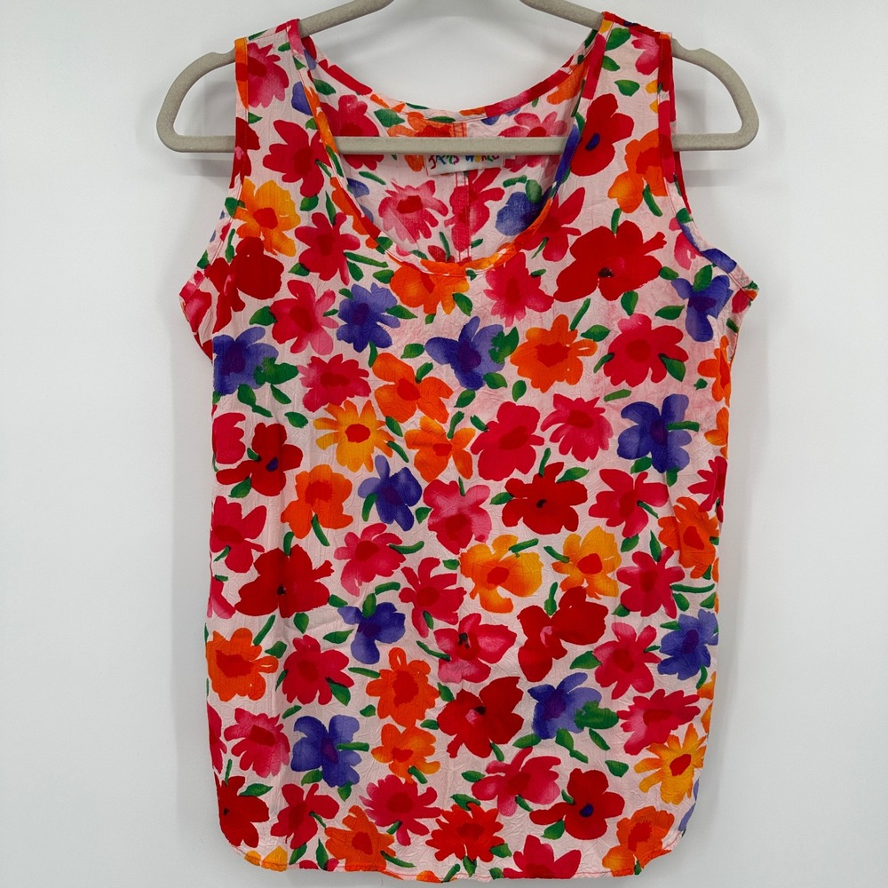 Jams World‎ Large Floral Sleeveless Scoop Neck Rayon Top Hawaiian Summer Retro